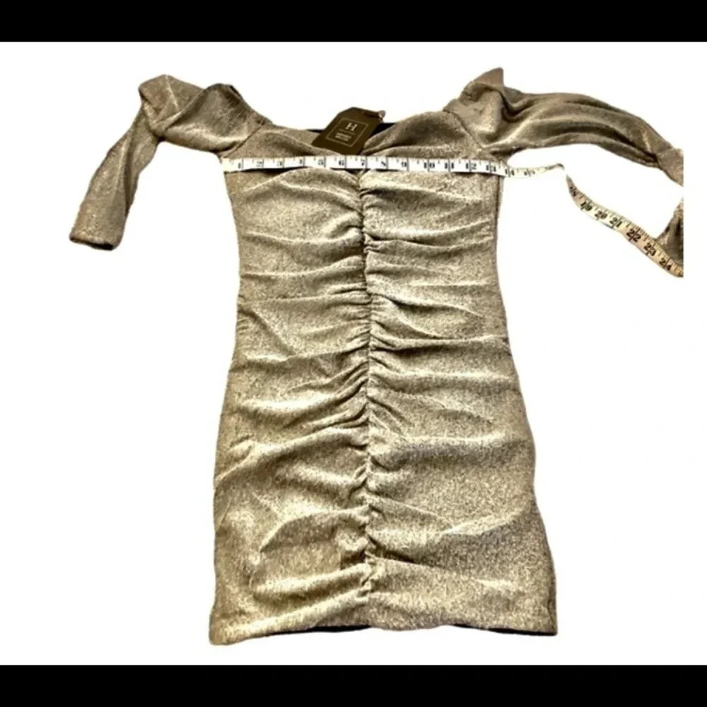 Lurux Long Sleeve Shimmering Silver Off Shoulder Bodycon Dress S L - Picture 3 of 7